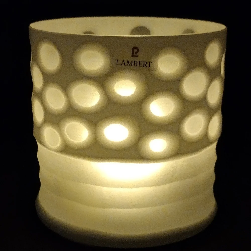 Lambert White Glass Acid Etched Candle Holder